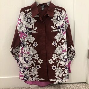 Express Burgundy and Pink Floral Blouse